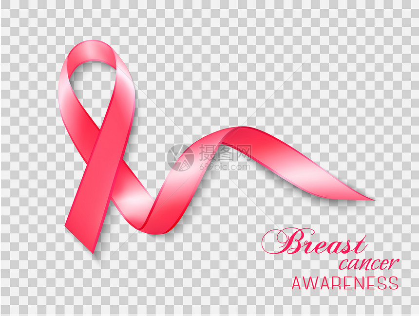 乳腺癌意识丝带透明的背景上矢量图片
