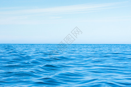 波浪状的蓝色海洋,蓝天上云背景图片