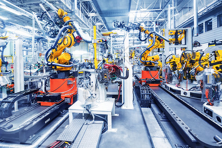 汽车工厂里的机器人汽车工厂的机器人手臂图片
