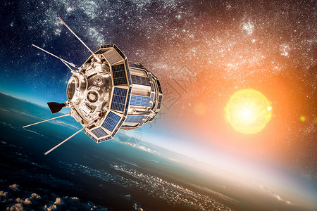 穿梭机太空卫星背景恒星太阳上绕地球运行这幅图像的元素由美国宇航局提供设计图片