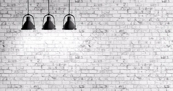 白色砖墙,三盏灯背景图片