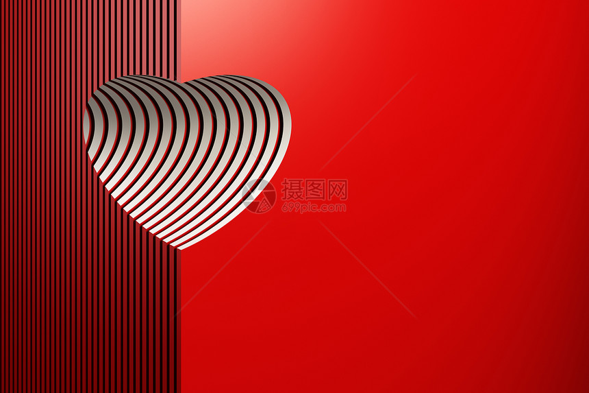 红色象征情人节的心,3D渲染图片