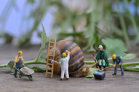 翻新你的家蜗牛工人雕像前者的高清图片素材