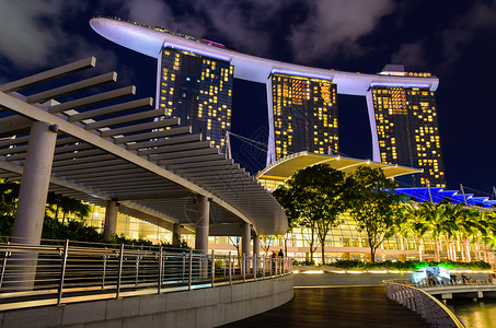 俯瞰新加坡市中心的夜景摩天大楼高清图片素材