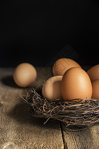 新鲜鸡蛋鸟巢的复古风格穆迪自然照明高清图片