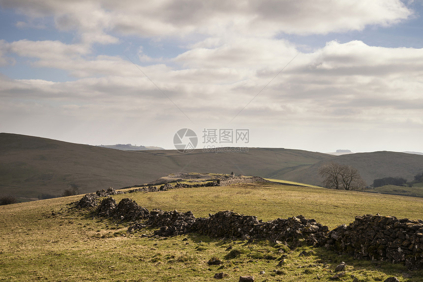 英国峰区美丽的景观,著名的石墙图片