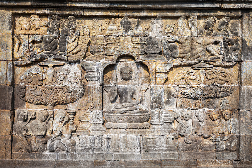 印尼爪哇中部MagelangBorobudur寺浮雕板图片