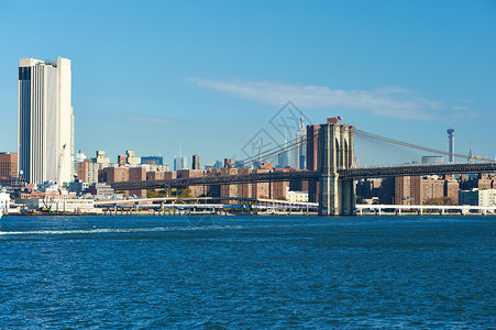 纽约市曼哈顿下天际线布鲁克林大桥天空高清图片素材