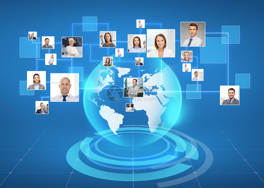 商业,人,社会网络狩猎图片的商人世界蓝色背景图片