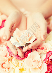 婚礼沙龙特写女人的手牵着玫瑰背景