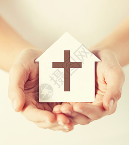 宗教,基督教慈善女手纸屋与基督教交叉符号背景图片