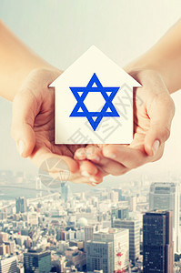 宗教,犹太教慈善密切妇女的手,与大卫的明星城市背景图片
