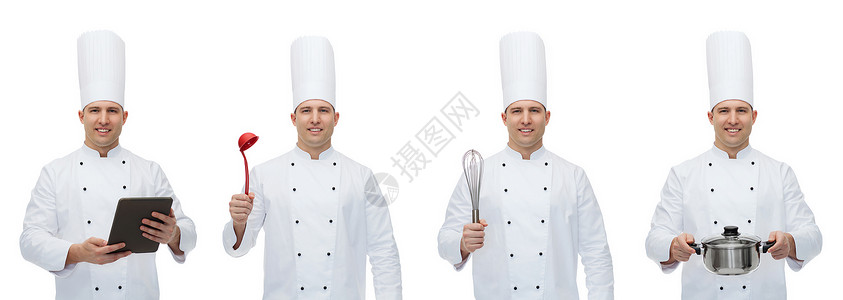 烹饪,专业,烹饪人的快乐的男厨师烹饪与厨具蚂蚁平板电脑电脑图片