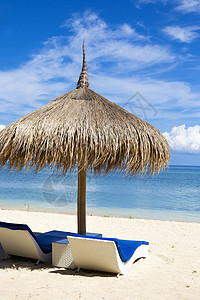 海边草太阳伞海滩床图片