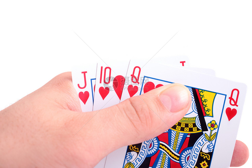 手扑克牌隔离白色背景上图片