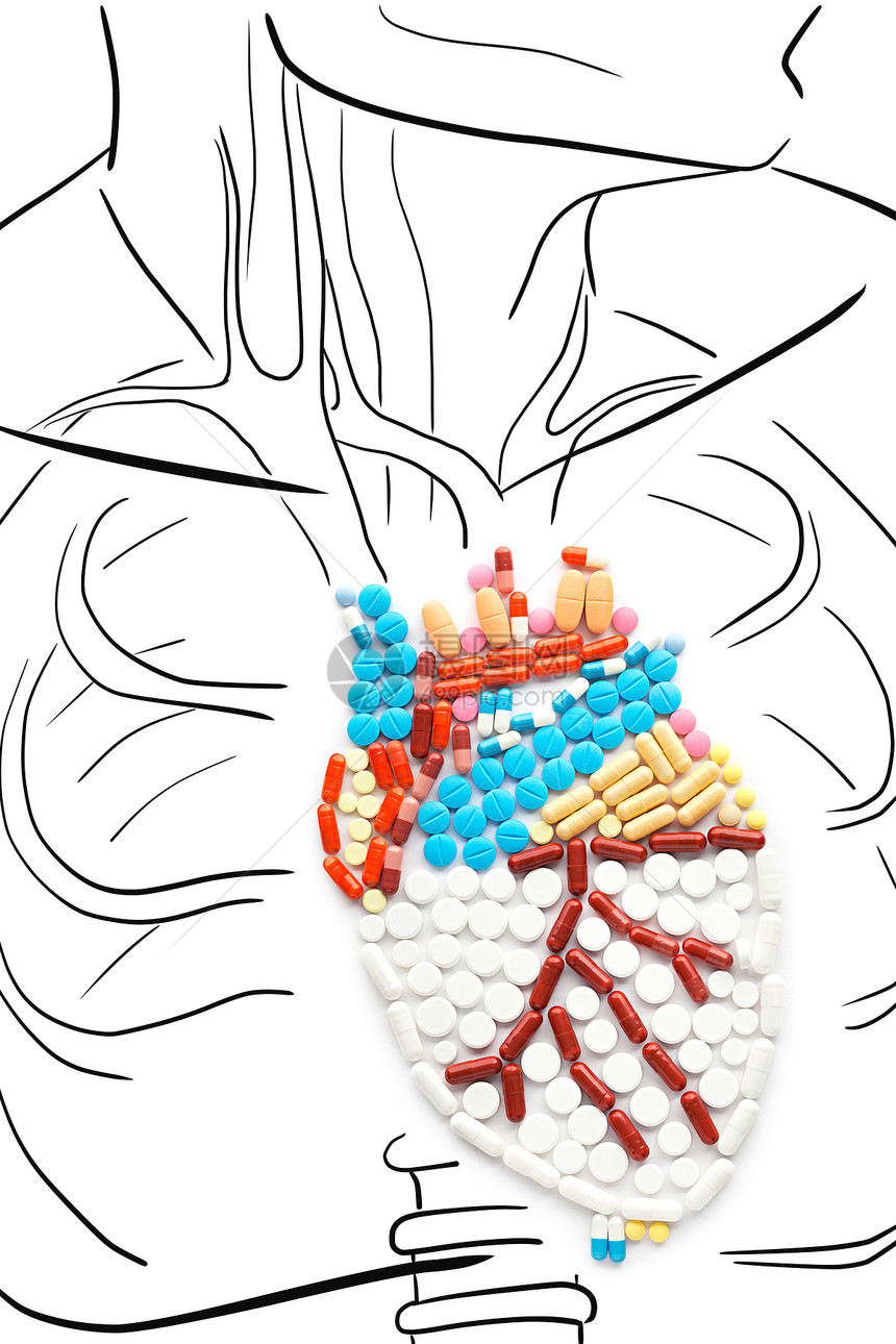 药物药丸的形状,人类的心脏与胸部的轮廓图片