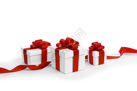 白色盒子里的装饰节日礼物,白色背景上红色丝带背景图片