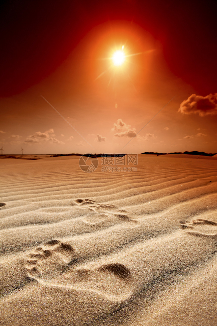 沙丘上的脚印特写图片