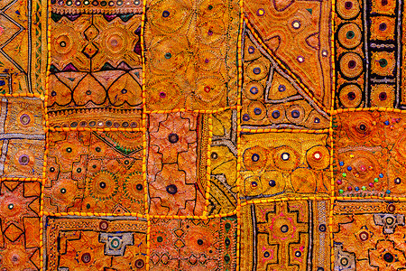 彩色印度物纺纹理背景拼布地毯被子印度图片