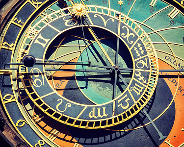 复古效果过滤时尚风格的旅行图像天文钟市政厅布拉格,捷克共国图片