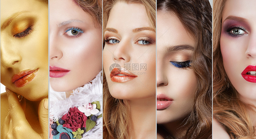 拼贴套女人的脸各种五颜六色的化妆图片