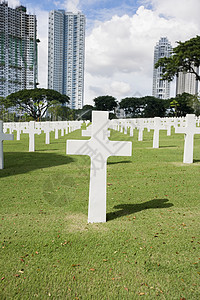 背景建筑的美国纪念公墓马尼拉菲律宾背景图片