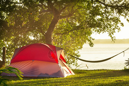 绿色草原上的帐篷背景图片