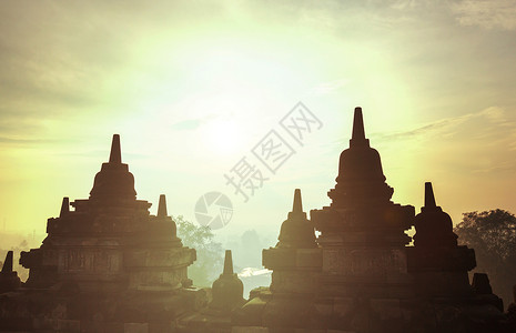 博罗布杜尔神庙,爪哇,印度尼西亚高清图片