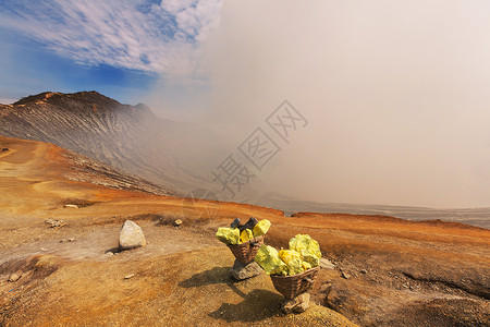 印尼爪哇岛Ijen火山硫矿业背景图片