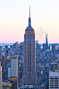 城市景观曼哈顿与帝国大厦,纽约市,美国日落图片
