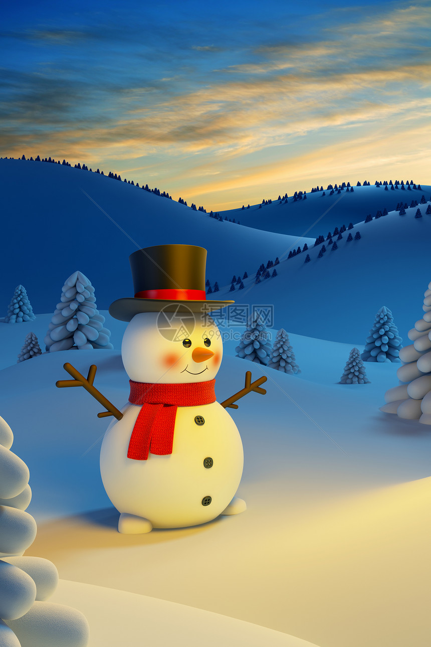 快乐的雪人,诞节的场景图片