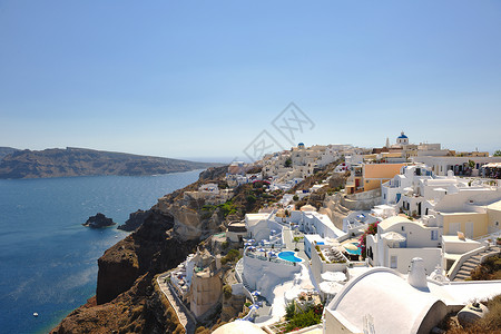 暑假美丽的硫化岛桑托里尼希腊传统的高清图片素材