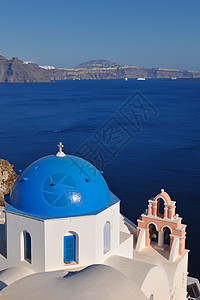 暑假美丽的硫化岛桑托里尼希腊蓝色高清图片素材