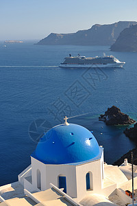 暑假美丽的硫化岛桑托里尼希腊酒店高清图片素材