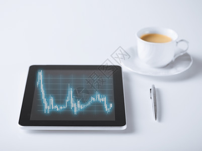 咖啡制作商业,金钱技术平板电脑与外汇图表咖啡设计图片