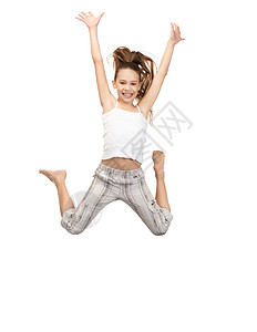 快乐跳跃少女的明亮画图片