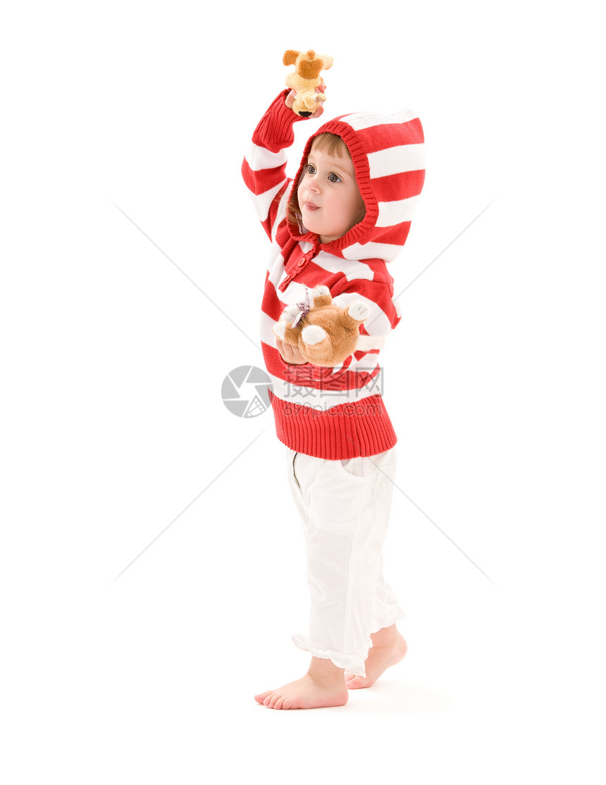 白色毛绒玩具的小女孩的照片图片