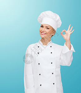 烹饪,手势食物微笑的女厨师OK手势图片