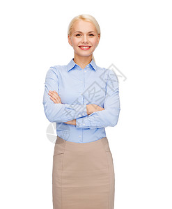 商业教育理念友好的轻微笑的女商人交叉手臂高清图片
