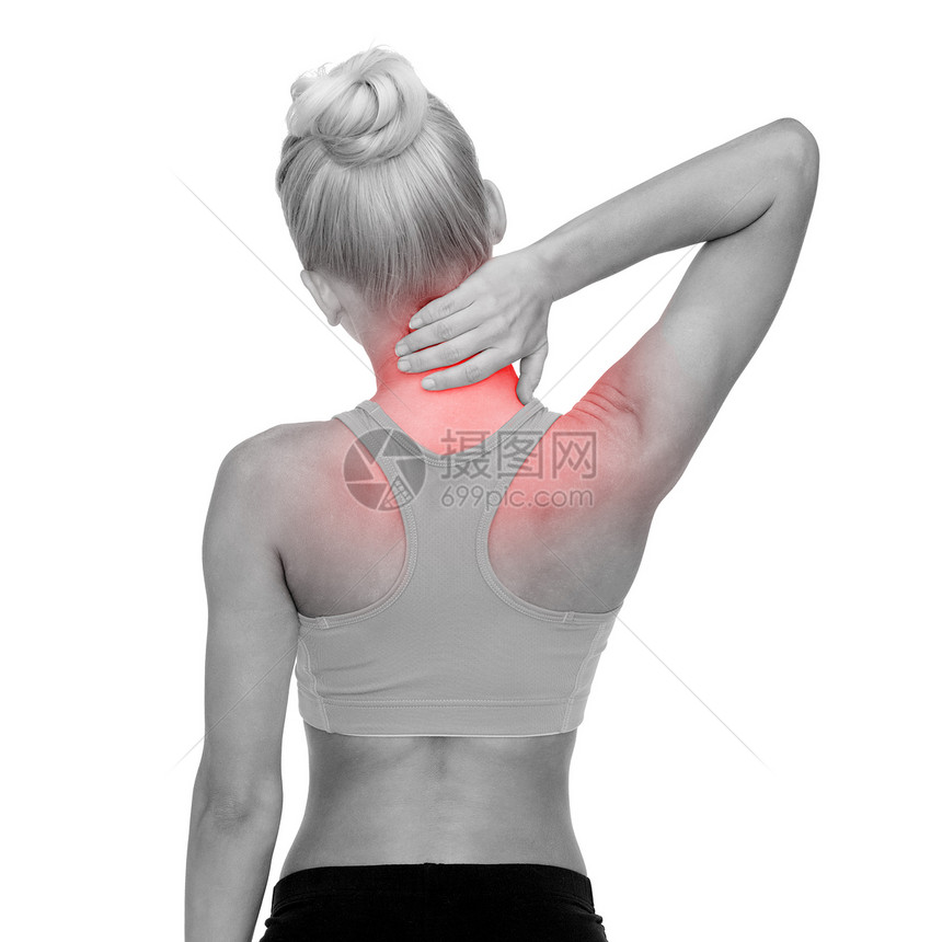 健身,医疗医学运动女触摸她的脖子图片