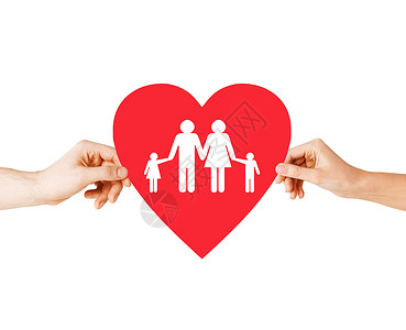 健康,爱,收养关系的亲密的双手与大红心与家人孩子背景图片