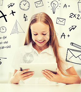 教育,学校,技术互联网小学生女孩与平板电脑学校图片