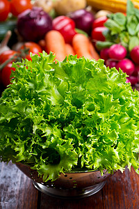 绿色生菜沙拉与新鲜蔬菜图片