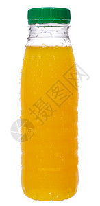 白色背景上橙汁的瓶子图片