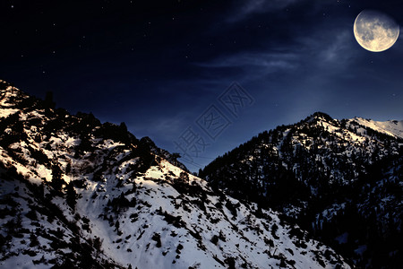 夜山冬季景观月亮星星图片