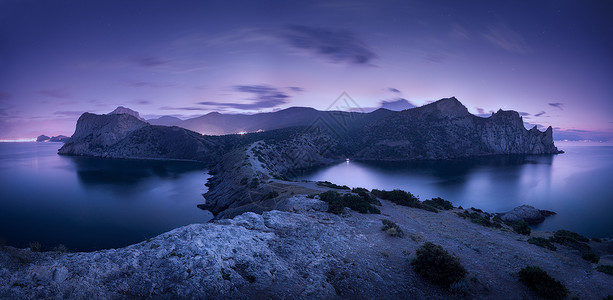 山海夜景场景自然的高清图片