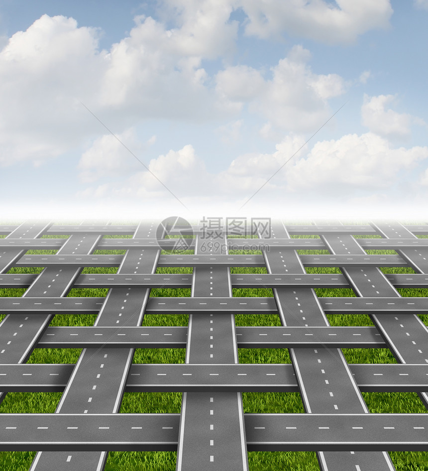 管理业务与道路公路个三维网格模式,个标志,规划战略管理方向决策图片
