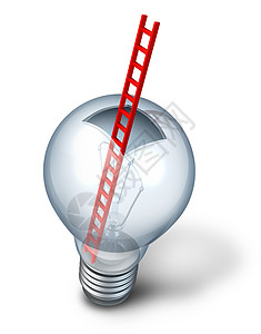 创造的进入个开放的璃灯泡,个红色的梯子,个隐喻,思考盒子外创造的发现,进入内部工作的创新成功策略背景图片