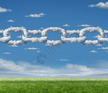 云链网络商业积云天空中的个连锁链连接,金融技术合作环境空气质量伙伴关系的象征背景图片