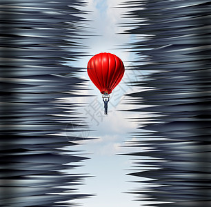 商业风险财务管理的,个商人引导个红色热气球个危险的迷宫尖尖的尖峰,个危机隐喻象征成功的管理技能困背景图片